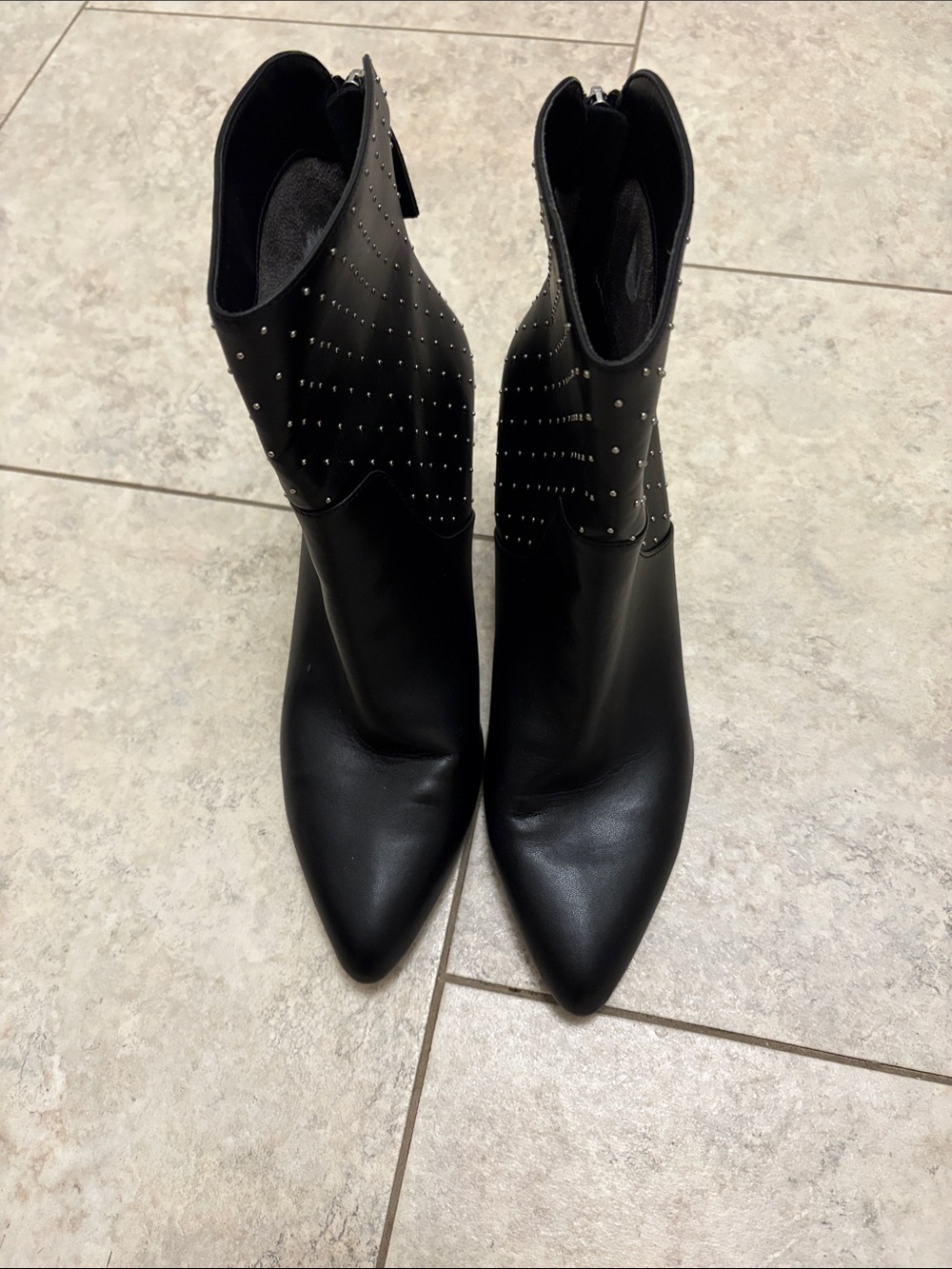 Adrienne Vittadini Black Studded Pointed-Toe Women's Ankle Boots